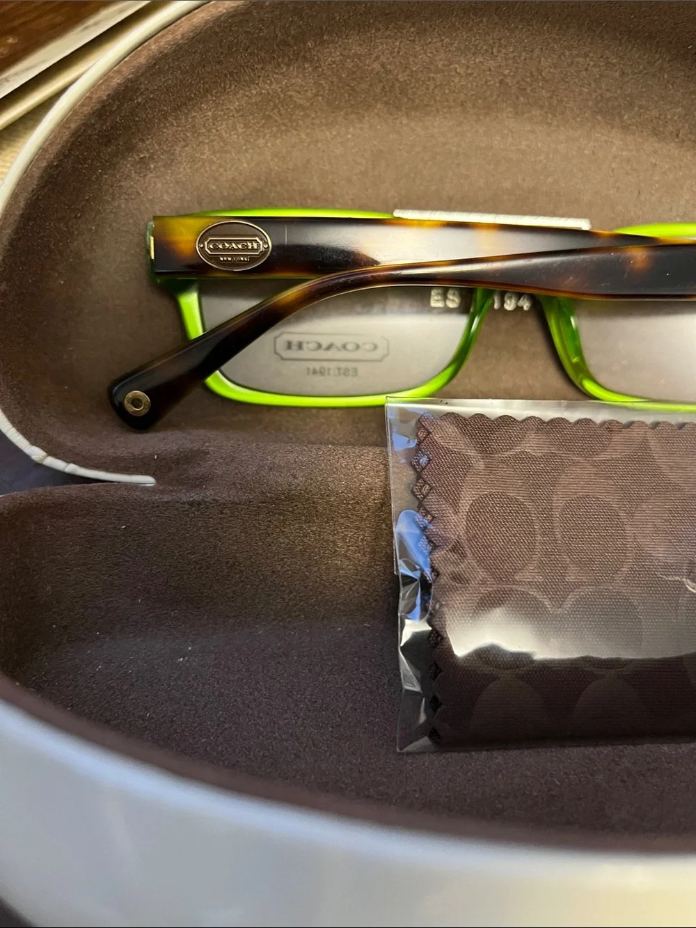 Prescription- Coach Eyeglasses Tortoiseshell Front with Neon Green Temples